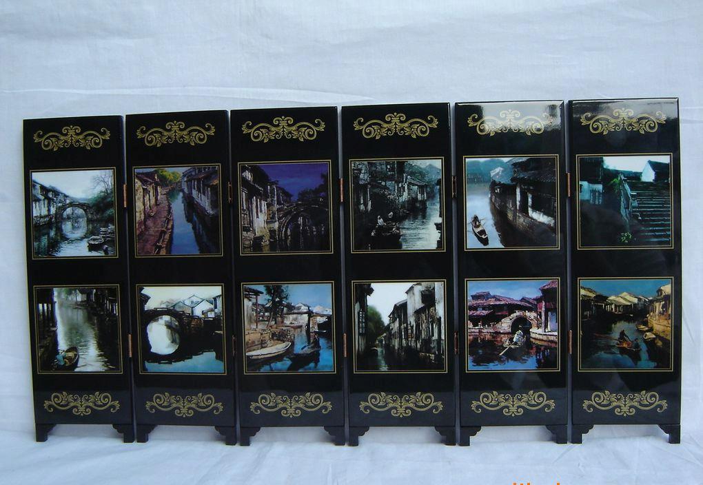 廠家批量漆器小屏風(fēng):水鄉(xiāng)圖、中國(guó)特色工藝品、家居裝飾品